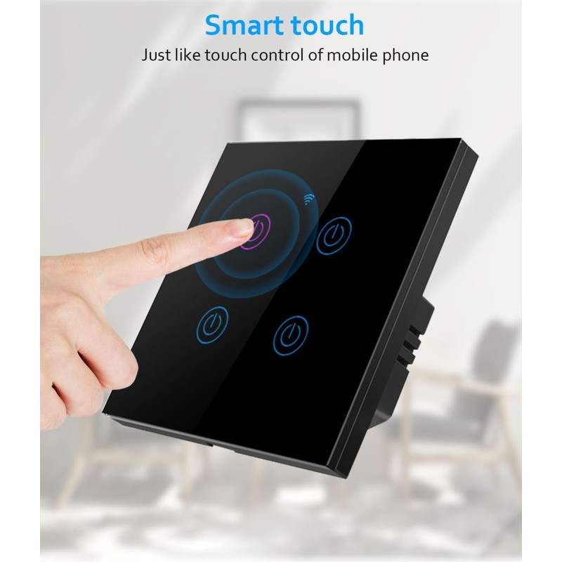 Smart Touch Light Switch with LED Backlight, Black, 1 Gang