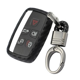 M.JVisun Soft Silicone Rubber Carbon Fiber Texture Cover Protector for Jaguar Key Fob, Car Remote Key Fob Case for Jaguar XE XEL XF XFL XJ F-PACE F-TYPE Fob Remote Key - Black - Weave Keychain