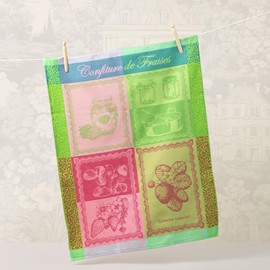 Garnier Thiebaut Confiture De Fraises Printemps (Spring Strawberry Jam) French Kitchen Towel 22"x30", Cotton, Jacquard