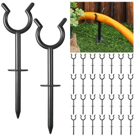 Taiyin 30 Pcs 3/4'' Garden Hose Holder Brackets Garden Guide Holder Decorative Outdoor Guide Stakes Support Spike Plant Tool to Keep off Lawn for Yard (Black)