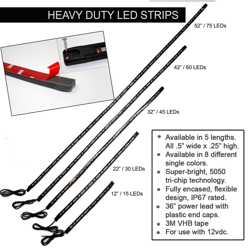 Boogey Lights PGU-HDUTY-WH-60L White Heavy Duty LED Strip, 1 Pack