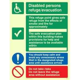 Viking Signs SD962-A5P-P "Disabled Persons Rifugio Evacuation" Sign, Semi-Rigid Photo Luminous Numbers Plastic, 200 mm H x 150 mm W