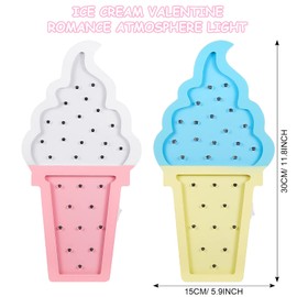Mudder 2 Pcs Ice Cream Valentine Romance Atmosphere Light Wooden LED Night Light Ice Cream Theme Valentine Romance Lamps Battery Operated LED Night Lights for Party(Blue-Yellow)