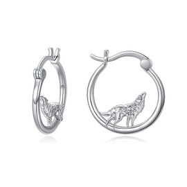 Hypoallergenic Wolf Hoop Earrings for Women Girls Sterling Silver Small Animal Huggie Hoop Earrings for Sensitive Ears Wolf Jewelry Graduation Gifts