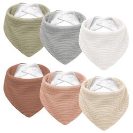 Susurration Muslin Baby Drool Bibs 6Pack Soft Triangular Adjustable Baby Bandana Bibs for Unisex Girls & Boys (Colorful)