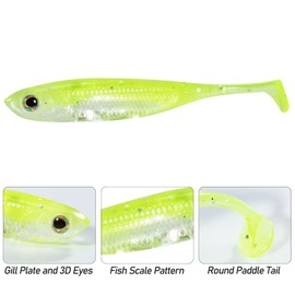 Dr.Fish Paddle Tail Swimbaits, Soft Lures for Bass Fishing, Soft Baits Swim Shad Bait Minnow Lures Drop Shot Fishing Lures 2-3/4 Inches Brown