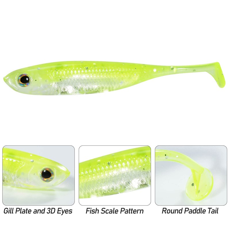 Dr.Fish Paddle Tail Swimbaits, Soft Lures for Bass Fishing, Soft