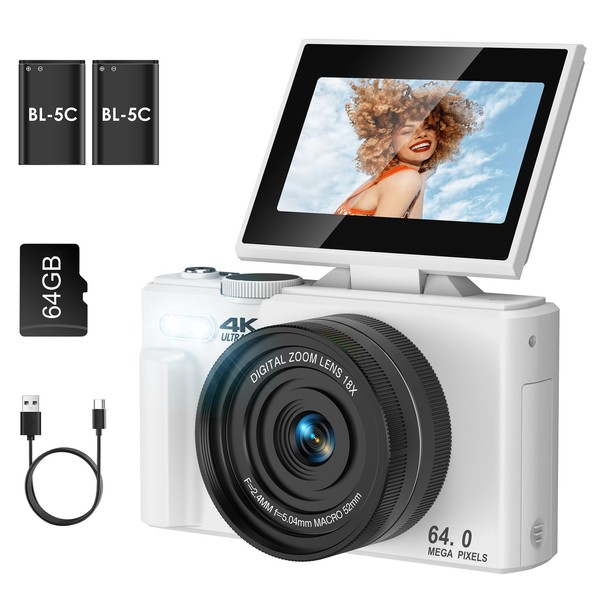 4K Digital Camera for Photography, Autofocus Anti-Shake 64MP Vlogging Camera