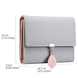 Ladies Purse, RFID Blocking PU Leather Wallet for Women Leaf Pendant Zipper Coin Purse with Multiple Card Slots and Roomy Compartment