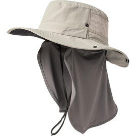 TOP-EX XL/XXL Mens Wide Brim Sun Hat with Sunglass Lock UV Protection Summer Hats with Neck Flap Waterproof Outdoor Fishing Safari Hat Packable Grey