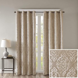 Sun Smart Mirage 100% Total Blackout Single Window Curtain, Knitted Jacquard Damask Room Darkening Curtain Panel with Grommet Top 50 x 108 in, Champange