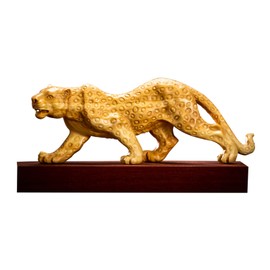 Wooden Sculpture Leopard Leopard Animal Statue Wildlife Sculpture Modern Sculpture High Quality Natural Boxwood Carving Object Wood Grain Art Interior Desktop Decoration Feng Shui Goods Money Luck Charm Company Office Amulet Protection (Height 2.0 x Widt