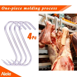 Alele 8 Inch Meat Hook 10mm Heavy Duty Stainless Steel Butcher Hooks for Hanging Beef (Meat Hook 10mm 8inch 4p)