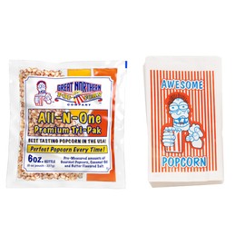 6oz Popcorn Packs and 100 Popcorn Bags – 12 Pre-Measured, All-in-One Kernels, Salt, Oil Packets for Popcorn Machines by Great Northern Popcorn