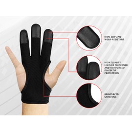 Mighty Musk Archery Glove Geniune Leather Fingers Protector for Experienced Archer | Recurve Arrow Bow Protective Adult Learner | Black 4-Way Stretch Fabric (Black 4-Way Stretch Fabric, Large)