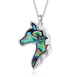 XIXLES Horse Necklace with Abalone Horse Head 925 Sterling Silver Abalone Shell Necklace Horse Neck Pendant Jewellery Gift, Sterling Silver