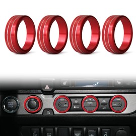 4PCS Car Air Conditioner and Volume Vent Outlet Knob Button Ring Cover, Compatible with Toyota Tacoma 2023 2022 2021 2020 2019 2018 2017 2016, Aluminum Alloy Knob Ring, Red
