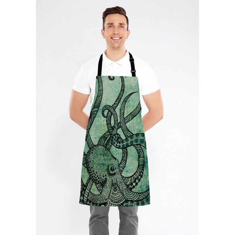 Wasach Cool Octopus Color Bib Apron with Adjustable Neck for