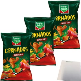 Funny Fresh Cornados Sweet Chili Crispy Corn Snack Pack of 3 (3 x 80 g Bag) + usy Block
