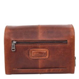 Mens Leather Toiletry Bag Hanging Cosmetic Shaving Kit Travel Bag, brown, Toiletry bag