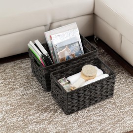 Wicker Storage Basket, Rectangle Storage Baskets for Organizing, Woven Baskets for Storage, Plastic Pantry Storage Baskets for Shelves, Decorative Baskets for Home Decor, 2-Pack