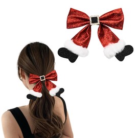 Christmas Bow Hair Clips Glitter Hair Bows for Women Girls Christmas Stocking Hair Clip Red Sequin Hair Bows Barrettes for Women Bow Alligator Hair Clips Christmas Party Hair Accessories