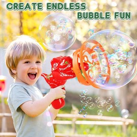 Springtok 2 IN 1 Dinosaur Bubble Blower Bubbles Toy for Kids,1000 Bubbles Per Minute,Bubble Gun with Refill Solution,Double Layer Bubble for Fun Play, Boys Girls,Adults, Summer, Party Favors:_Green