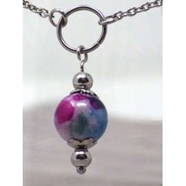 Stainless steel anklet chain for women with jade pearl pendant tinted in purple, blue and white