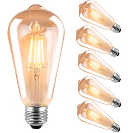HESSION ST64 LED Edison Bulbs, 4W Equivalent 40W, Soft Light Amber Glass 2700K, LED Filament Bulbs with 90+ CRI E26 Medium Base, Dimmable Light Bulb for Home Lamp, Wall Sconce, Chandelier, 6 Pack