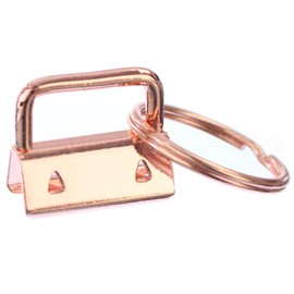 25 Sets - CleverDelights 1" Key Fob Hardware Set With Key Rings - Rose Gold Color - 1 Inch Lanyards Key Chains