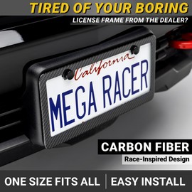 Premium Carbon Fiber Design License Plate Frame – 1 Pack, Rust-Free Stainless Steel, Rattle-Free, Universal with Screw Caps, Slim-Top & Wide-Bottom, Thin Rigid Metal Car Tag Holder, Front Or Rear