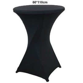 HHWRT Black Round Cocktail Tablecloths, Cocktail Table Covers, Fitted Stretch Cocktail Tablecloth, Black Stretch Fitted Bar Tall Tablecloth, for Party, Bar, Wedding, Birthday, Banquet (3Pcs)