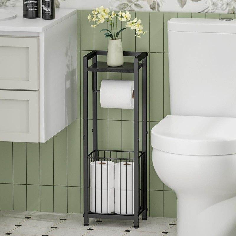 Narrow Side Toilet Paper Holder with Storage Rack - Freestanding
