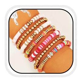 Latious Heishi Bracelets Clay Bead Bracelets Stretch Bracelets for Women (L-Colorful)
