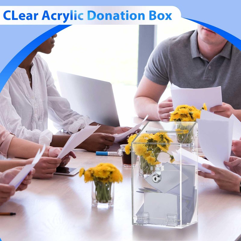 Juexica 2 Pcs Acrylic Donation Box 10.2" x 5.6" x