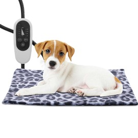 Tikaton MET Certified Pet Heating Pad, 2024 New Upgrade Heated Cat Bed Indoor with Auto Shut Off Timer, 6 Temperature Adjustable Pet Heating Pads (S: 18" x 16", BlackLeopard)