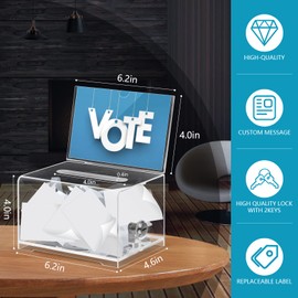 KYODOLED Clear Donation Box for Fundraising with Lock & Sign Holder, Multi-Use Voting and Raffle Box, Tip Jar, Secure Storage, Durable Plastic, 6.2'' x 4.6'' x 4.0'', 2PACK(Sign Card Not Contain)