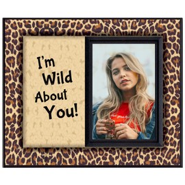 “I’m Wild About You” Valentines Romantic Picture Frames for Couples, Boyfriend, Girlfriend for Anniversary, Engagement or Wedding | Leopard Print Design| 8.25 x 7 in Frame Holds 3.5 x 5 in Photo