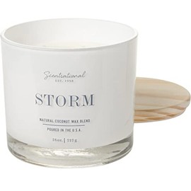 Natural Coconut + Beeswax Scented Candle Storm (All caps) XL White Jar with Wooden Lid, 26 Oz.