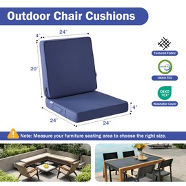 IPYNBAP Outdoor Chair Cushion Set 24 x 24 x 4 Inch, Waterproof & Fade Resistant Patio Furniture Cushions, Deep Seat & Back Cushion with Ties and Removable Covers for Chair Sofa Couch, Navy Blue