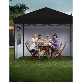 10'x10' Pop up Canopy Tent with 210 D Oxford Fabric, Portable Instant Commercial Canopy Including 3Pcs Sidewalls 4 Stakes 4 Ropes 4 Sandbags for Farmers' Market, Patio, Outdoor Event, Camping-Black