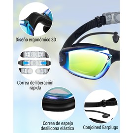 KIROGILY Goggles Natacion 2pcs, Gogles Adulto Natacion, Google natacion Kit de Natación 10 en 1, Sin fugas, Antiniebla, Protección UV, Adecuado Googlesnatacion Mujer y Hombres (Oro y Rosa)