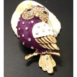 Betsey Johnson Spotted Hoot Wise OWL Purple Rhinestone Betsey Johnson Necklace Pendant Brooch