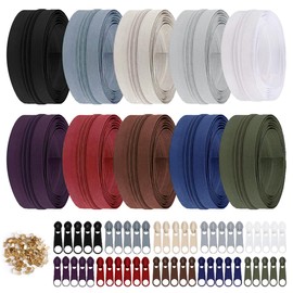 Zip Endless Zip with Zip, 30 m 10 Colours Zip Endless #5 Nylon Continuous Zip Set with 50 Zippers and 100 End Pieces for Sewing, Crafts and Bags (10 Dark Colours)