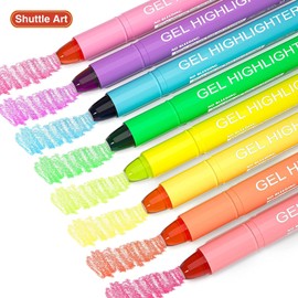 Shuttle Art Highlighter Pens 8 Colors 16-Piece Set Solid Highlighter Markers Highlighter Crayons Quick-Drying Less Likely to Smudge Retractable Gel Ink with Transparent Case for Marking Textbooks