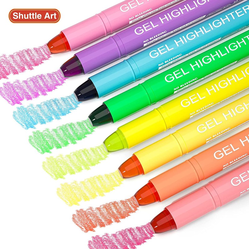 Shuttle Art Highlighter Pens 8 Colors 16-Piece Set Solid Highlighter