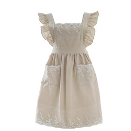 CHAILIQIANGG Aprons for Women with 2 Pockets Adjustable Cross Back Cotton Linen Lace Dress Apron Work Cute for Gardening, Cooking, Painting, Cleaning, Manicure, pink, One size fits all