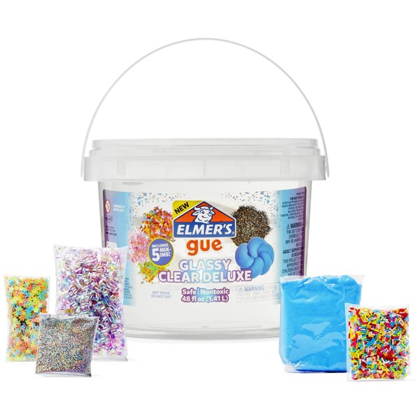 Elmer's Gue Premade Slime, Glassy Clear Slime, Includes 5 Sets Of Slime Add-ins, 3 Lb Bucket