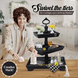 3 Tier Serving Tray [3 in 1] - Gorgeous Coffee Table Tray [Includes 3 Changeable Handles] - Can Assemble into a 1, 2 or 3 Tier Tray Decor - Kitchen Table Centerpiece - Rectangle Wooden Serving Stand