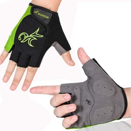 MOREOK Mens Cycling Gloves,Half Finger Biking Glove MTB DH Road Bicycle Gloves 4MM Gel Pad Shock-Absorbing Anti-Slip Mountain Bike Gloves Unisex Women MK0007 Green-XL
